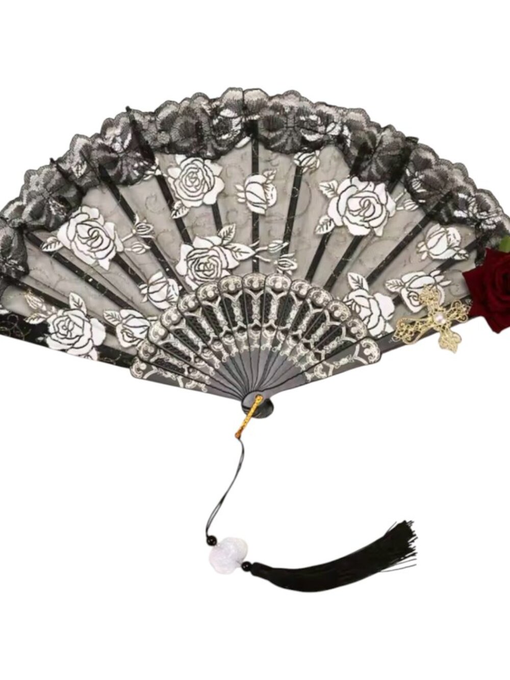 Vintage Gothic Flamenco Rose Lace Handheld Fan